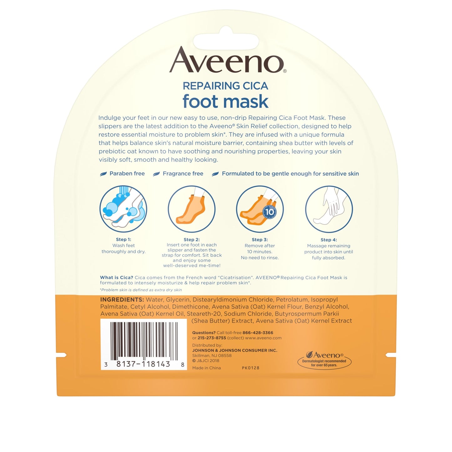 Aveeno Skin Relief Repairing Foot Mask, Moisturizing Socks with Prebiotic Oat & Shea Butter for Very Dry Skin, Foot Care for Sensitive Skin, Fragrance-Free, 1 Pair of Single-Use Slippers