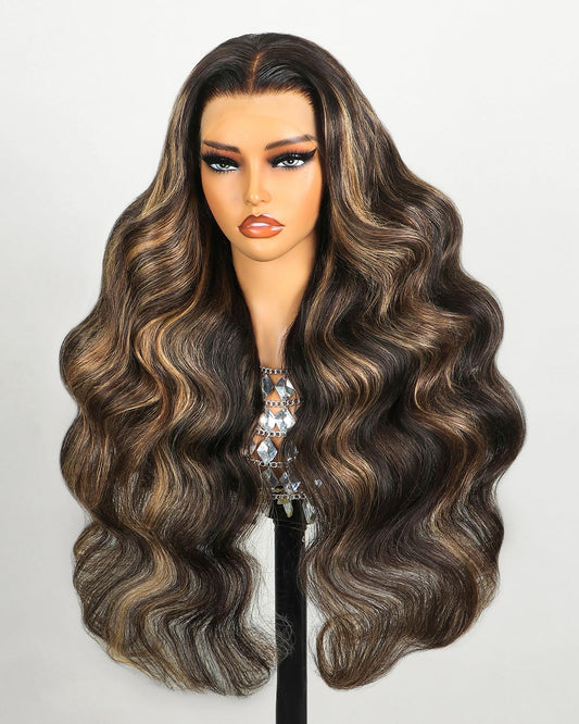 MEGALOOK Highlight Lace Front Wig Human Hair 200% Density Balayage Wig Human Hair 13x4 HD Transparent Lace Front Wigs Human Hair Pre Plucked 30inch FB27#