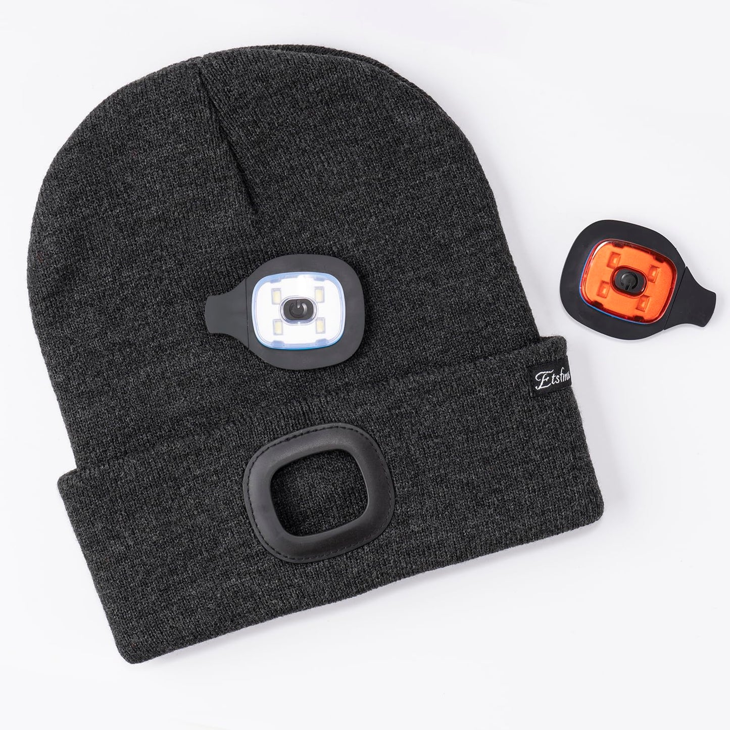 Etsfmoa Unisex Hat with Light,Front White Light and Rear red Light Dual LED Cap,Gifts for Men Dad Rechargeable Beanie