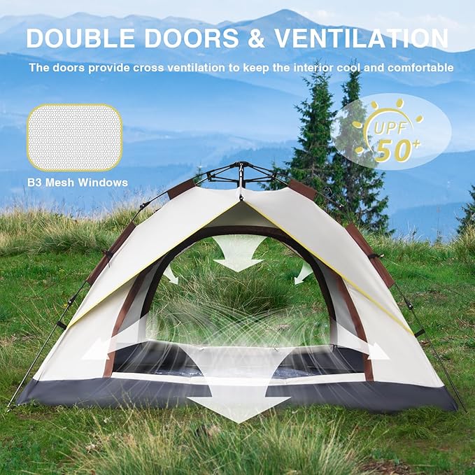 1/2/3 Person Camping Tent, Instant Pop Up Tents for Camping, Waterproof Windproof Family Tents, Easy Set Up Tent, Portable Dome Tent for Camping Hiking Backpacking Traveling