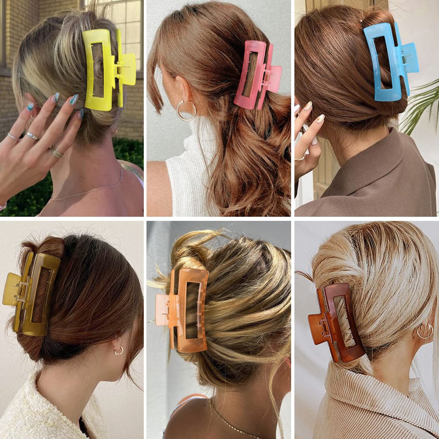 Sisiaipu 4 Inch Big Hair Claw Clips - 6 Pcs Large Square Clips for Thick Hair, Women's Rectangle Nonslip Acrylic Banana Jaw Hair Accessories for Girls - Shiny