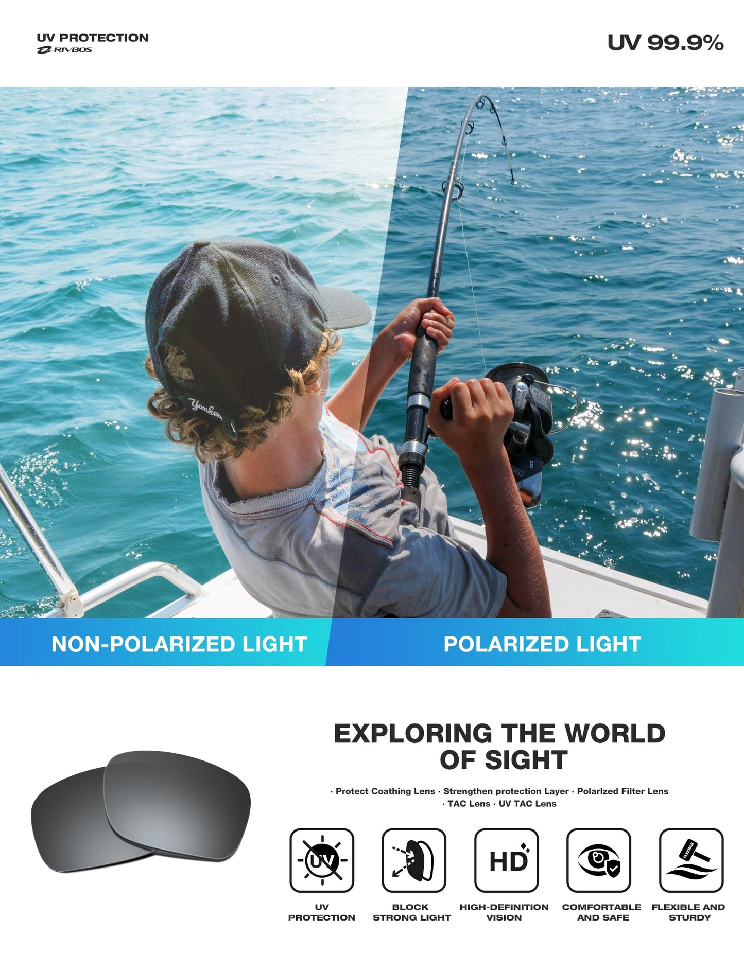 RIVBOS Sports Mens Sunglasses Polarized UV Protection TR90 Unbreakable Frame Driving Fishing Cycling RB833-grey Polarized Lens