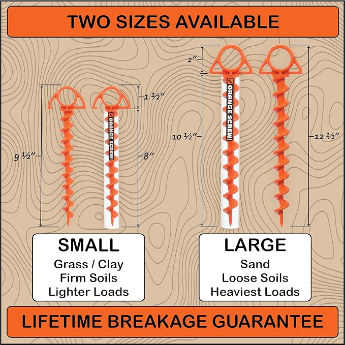 Ultimate Ground Anchors: Heavy Duty Screw-in Tent Stakes for High Wind, Sand, Canopies, and Camping - Made in USA, 100% Recycled, Included T-Grip Tool - (Large, Single Pack, Orange)