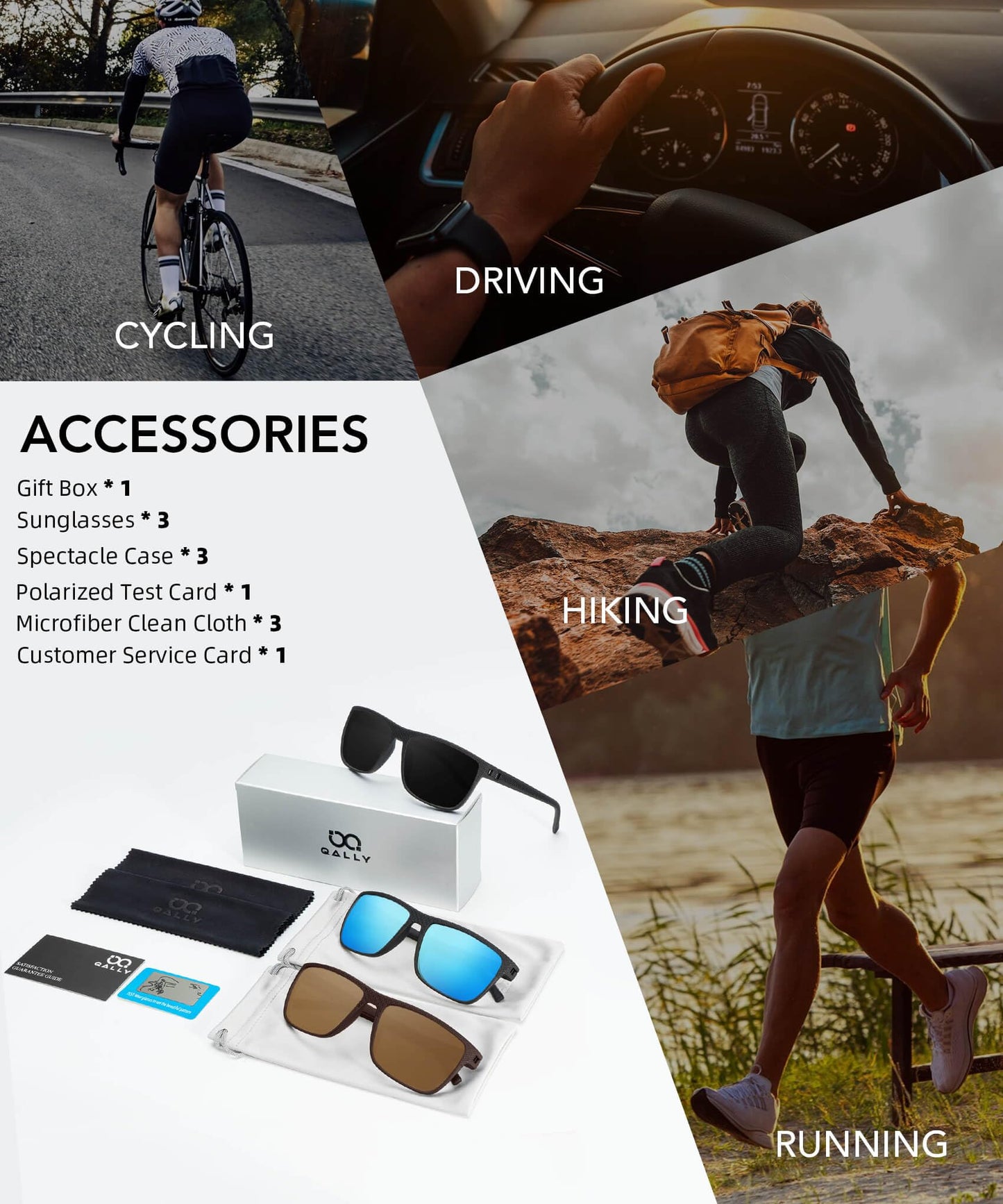 QALLY Polarized Sunglasses Men, Mens Sunglasses Polarized UV protection Lightweight Sun Glasses for Driving Fishing Golf