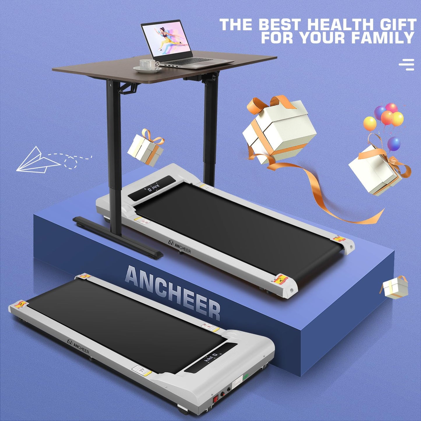 ANCHEER Under Desk Treadmill, 300lb Capacity, 2.5HP Portable 2 in 1 Walking Pad Treadmill with Remote, Compact Treadmills for Home Office Gym Desk Walking Running Machine with LED Display
