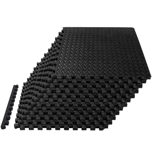 Mat Block Interlocking Foam Tiles Puzzle Mats for Floor 48 SQ FT, 1/2 inch, 12 Tiles, EVA Gym Mat Flooring Exercise Equipment Mat for Home Gym Equipment,APM12001BK, Black