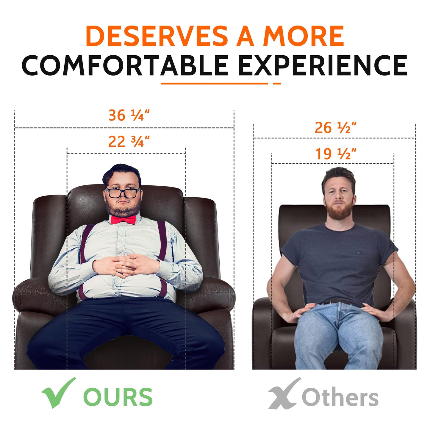 PrimeZone Oversized Rocker Recliner Chair - Comfy Wide Lazy Boy Recliner Chair with Overstuffed Armrest, Faux Leather Manual Reclining Chairs for Living Room, Bedroom, Home Theater Seating, Brown