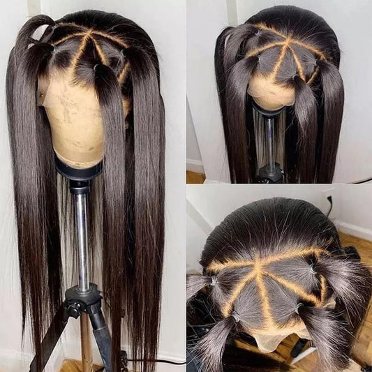 ANDRIA 13x6 HD Lace Front Wigs 200% Density Black Straight Glueless Lace Wigs Light Natural Color Lace Frontal Wigs for Women Synthetic Heat Resistant Hair Wig With Baby Hair Pre Plucked 28 Inches
