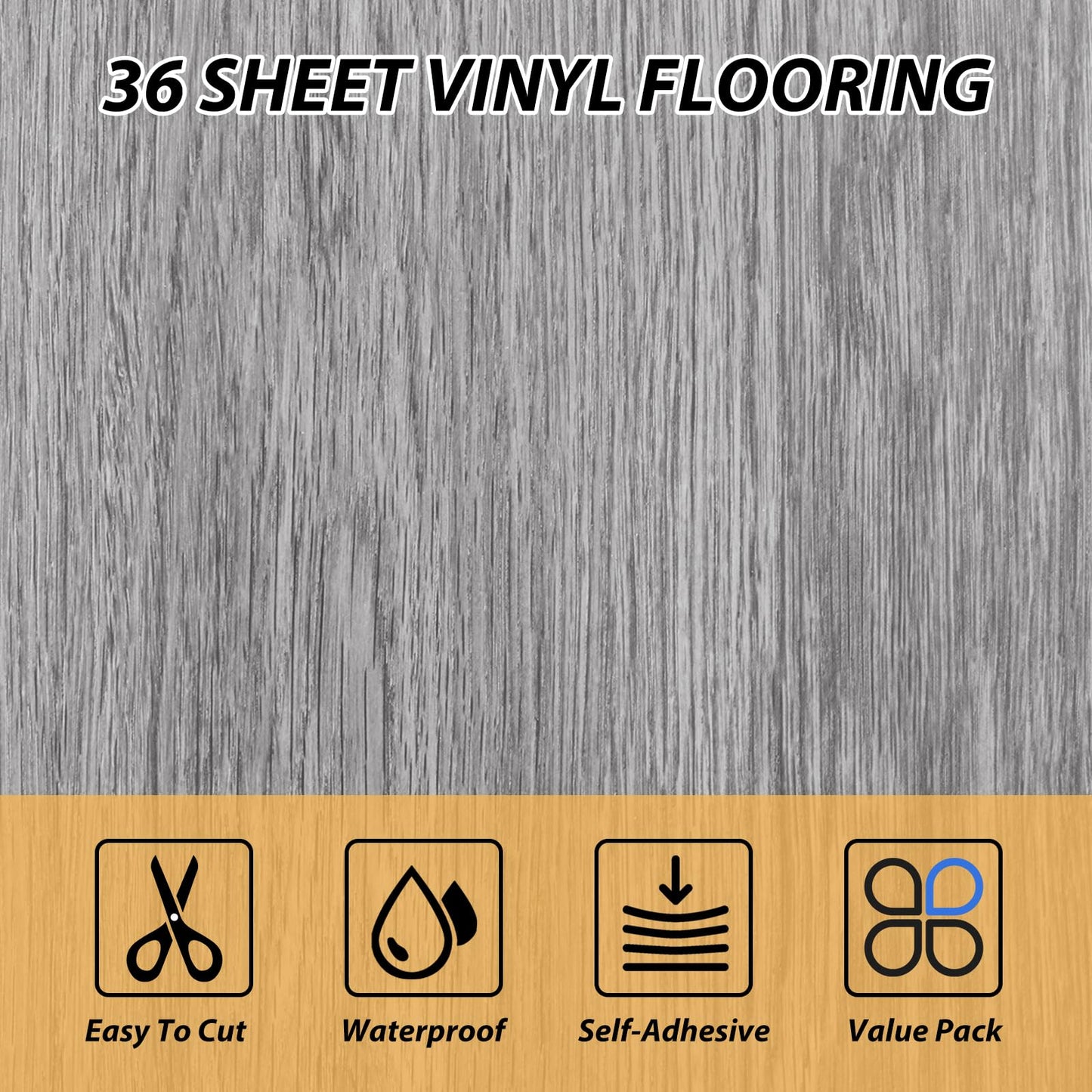 AKOLAFE Thicken 36 Sheet Vinyl Flooring 12x12 Peel and Stick Floor Tile Waterproof Clearance Vinyl Floor Tiles Vert Wood Grey Self Adhesive Floor Tiles Sticky Laminate Flooring for Kitchen Basement RV