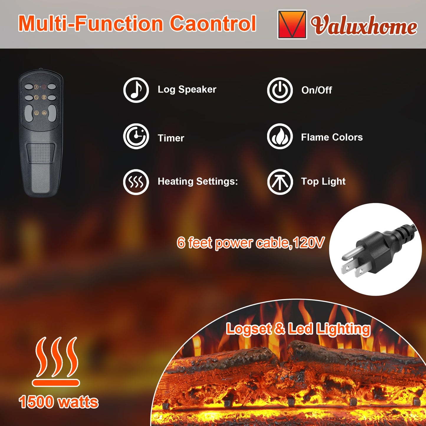 Valuxhome 35.63” W 27.5" H Electric Fireplace Insert with Low/High Temperature Settings, Movable Mesh Screen and Glass Door, 1-9H Timer, Remote and Panel Control