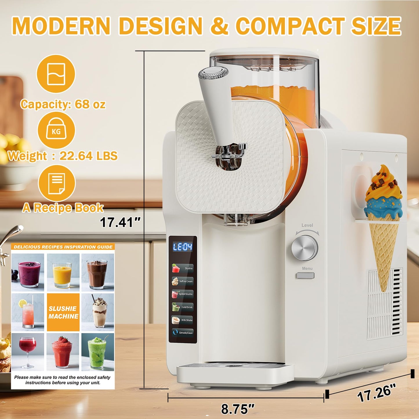 5-IN-1 Ice Cream & Slushie Maker Machine with LCD Display - 2L Large Capacity, Self-Cleaning, 12 Texture Levels for Soft Serve, Cocktails, Milkshakes, Home Party Bar (65dB Quiet)