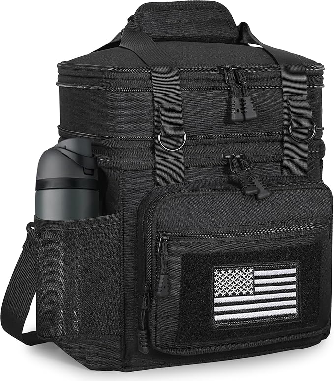 GLENKEY Double Deck Insulated Lunch Box, Expandable Large Lunch Bag Leakproof Cooler Bag Lunch Pail for Men Women Adults Work Shifts Travel Daytrip, 16L, Black