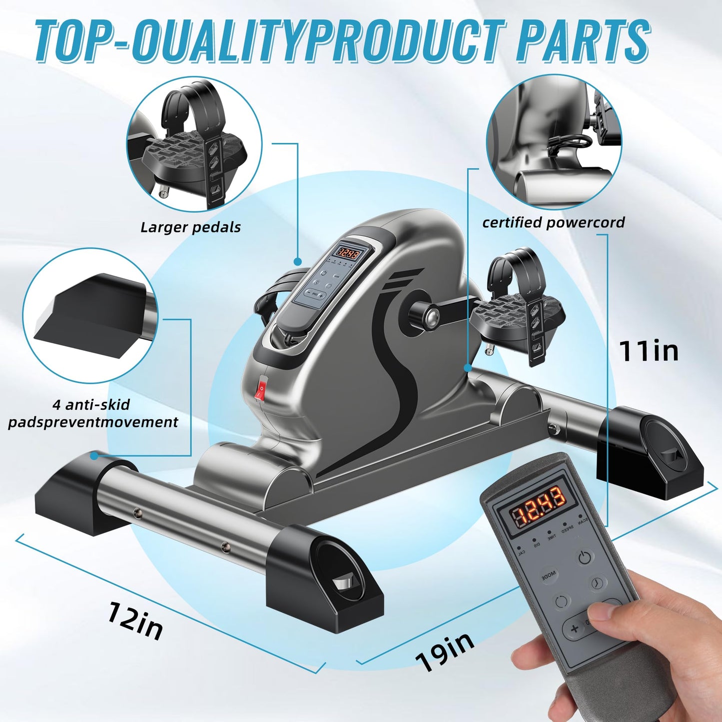 HNLIY Mini Exercise Bike Electric Pedal Exerciser with Upgraded Non-slip Base Remote Control Indoor Under Desk Bike for Hand, Arm, Knee, Leg Home Recovery Workout Equipment Elderly Motorized Exerciser