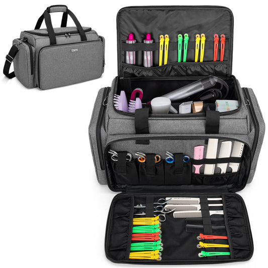 BAFASO Large Capacity Hairdresser Bag with Adjustable Dividers, Travel Barber Case Holds Various Hair Cutting Tools (NO ACCESSORIES), Gray