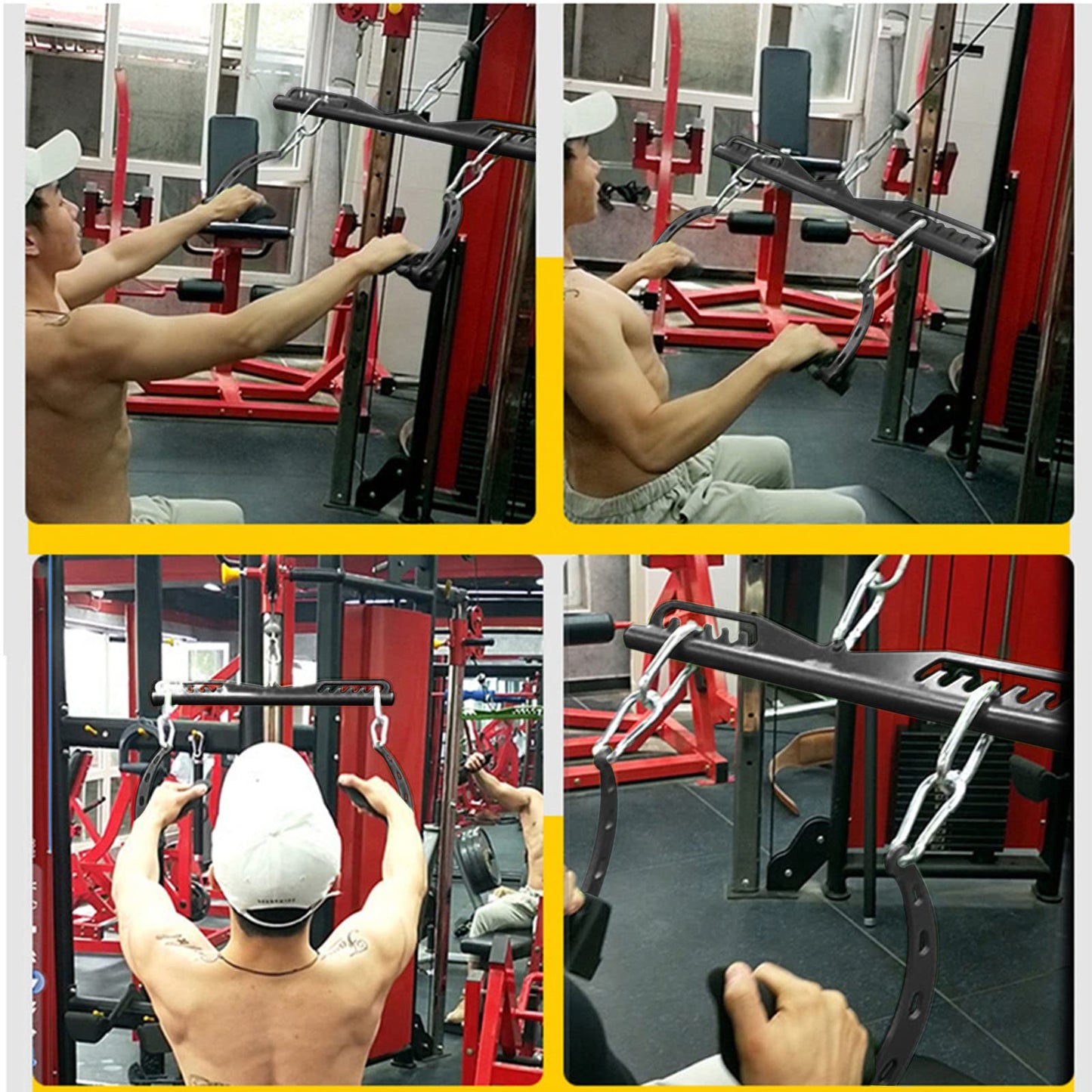 Home Gym Fitness Spreader Bar, Multi-Grip Wide Lat Pull Down Bar, Neutral Grip Handle, Lat Pulldown Attachments Long Bar for Cable Pulley System Machine, T-bar Row Landmine Attachment (SP-B07)