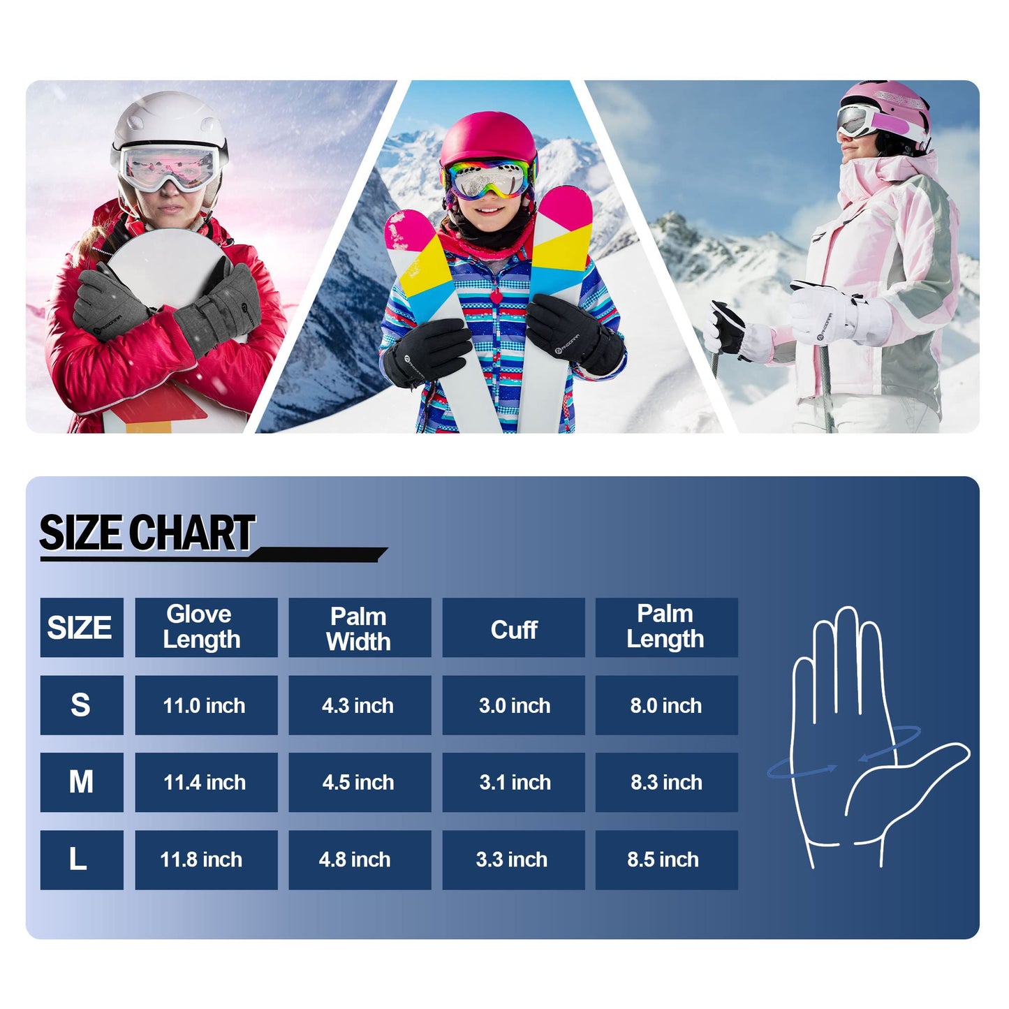 ANDORRA Women's Winter Gloves Waterproof Touchscreen Ski Gloves, Grey, L