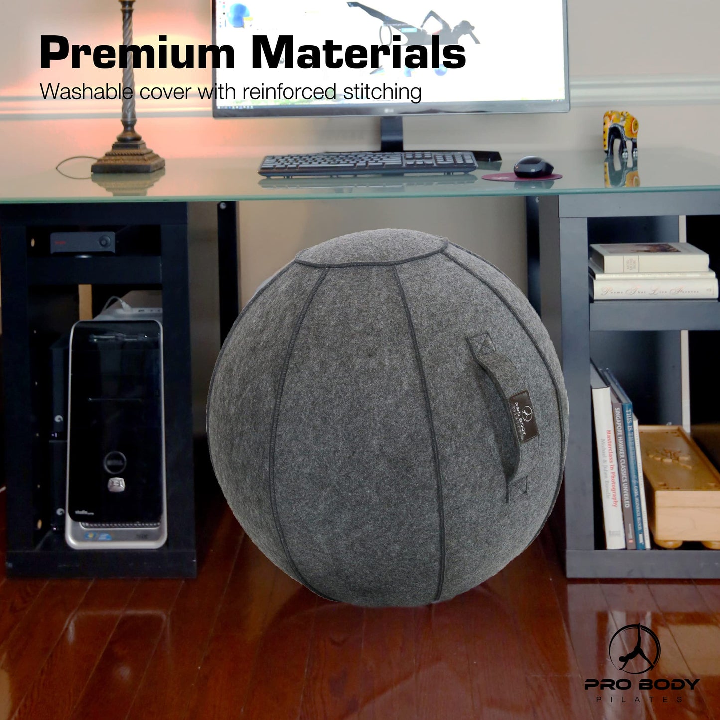 ProBody Pilates Yoga Ball Chair, Exercise Ball Chair for Office and Desk, Yoga Chair with Stability Ball Cover, Yoga Ball Office Chair, Balance Ball Chair (Slate, 24 in)