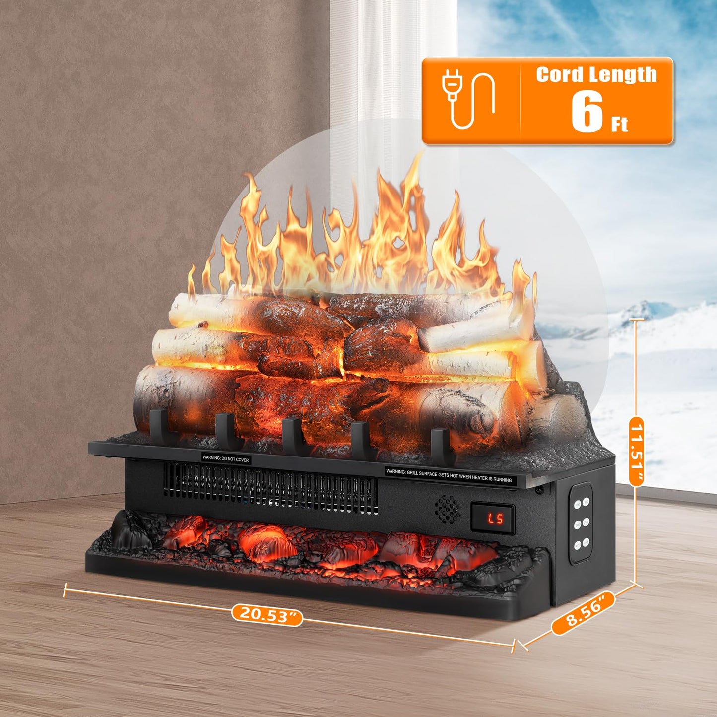 Antarctic Star 21 Inch Electric Fireplace Log Heater Remote Control Real Flame Effect Ember Bed, Overheated Protection, Adjustable Brightness, Speed, Temp and Sound Effect, Indoor Use 750W/1500W