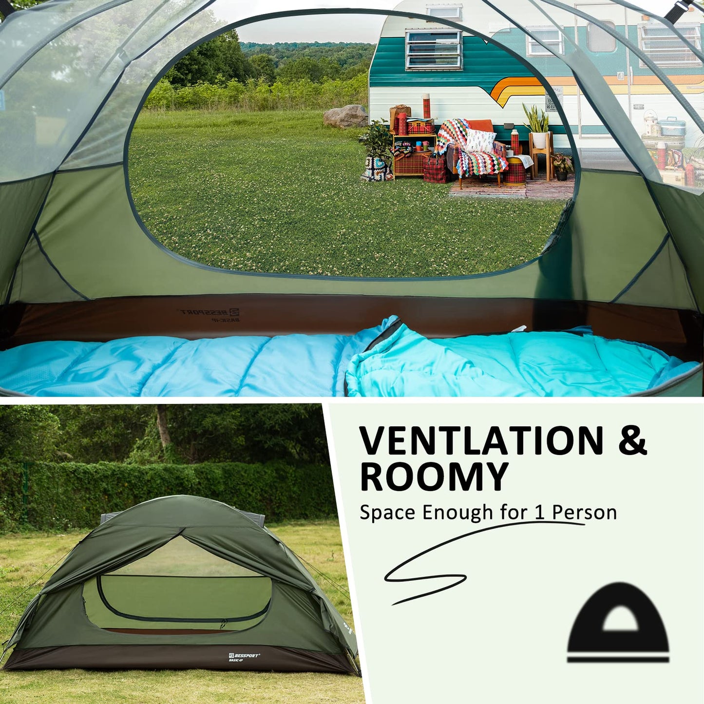 Bessport Camping Tent 1 Person Tent Waterproof Two Doors Backpacking Tent Easy Setup Lightweight for Outdoor, Hiking Mountaineering Travel