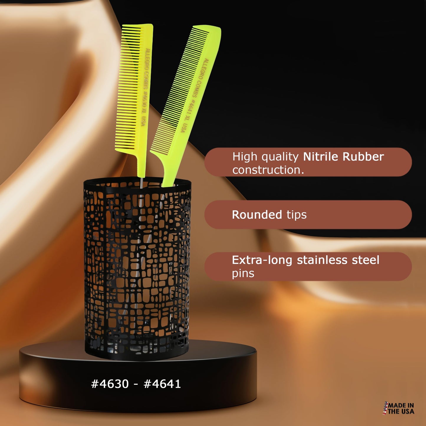 Allegro Combs XL Pintail Rat Tail Combs Parting Combs Metal Tail Foiling Combs Pin Combs Stitch Braids Combs2 Pc. (Neon Yellow)