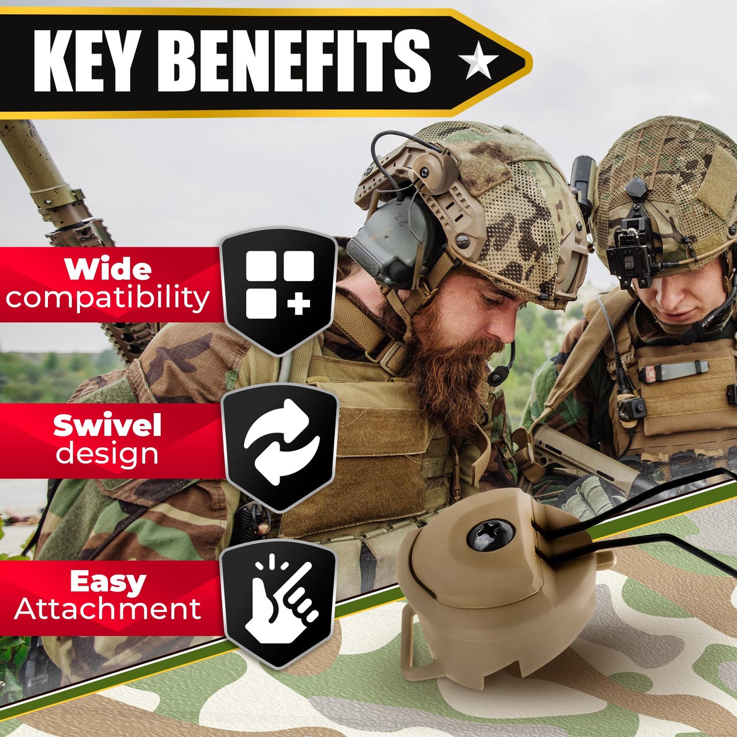 Peltor Comtac I & II Peltor Arc Rail Adapter - Arc Rail Headset Adapter Tactical Helmet Rail Suspension Mount Version for Airsoft Activities Ear Protection Peltor Helmet Mount