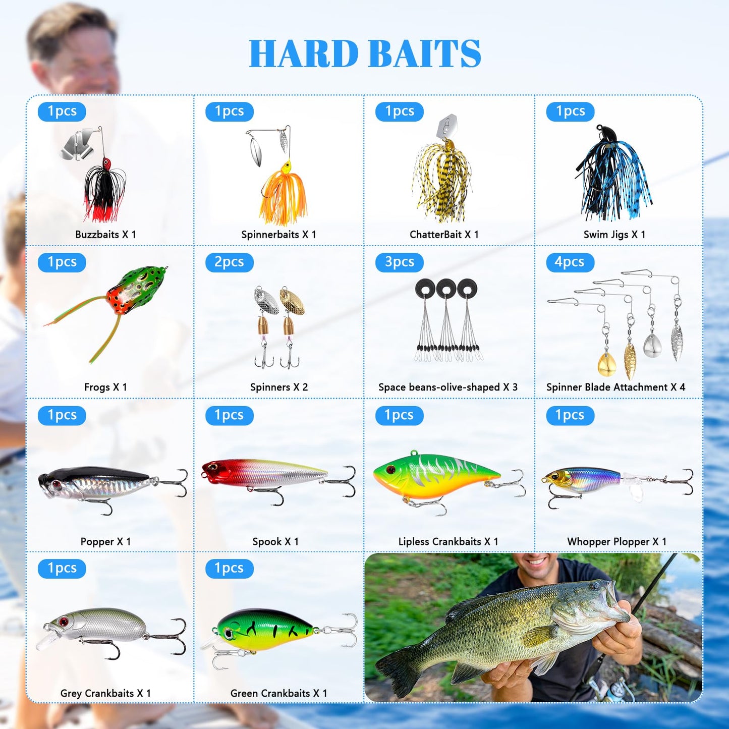FONMANG 322-Piece Fishing Lures Kit - Buzz Bait/Spinner Baits/Jig/Frog, Fishing Tackle Box with Tackle Included, Soft Bait/Hooks/Weights, 2024 Fishing Gear Lure Kit Gift for Men Freshwater Bass Trout