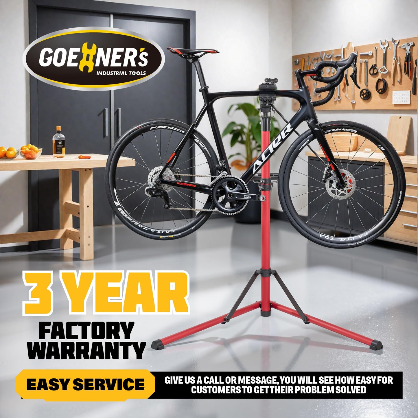 GOEHNER's Upgrade EBike Repair Stand (Max 110 lbs) – Portable Aluminum Bicycle Workstand for Electric, Mountain, and Road Bikes (Red)