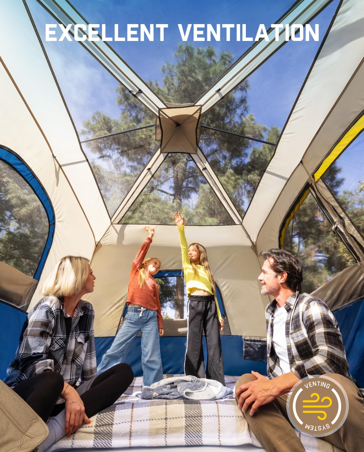 FanttikOutdoor Zeta C8 Pro Camping Tent 8 Person Instant Cabin Tent Setup in 60 Seconds with Rainfly & Windproof Portable with Carry Bag for Family Camping & Hiking, Upgraded Ventilation, Navy Blue