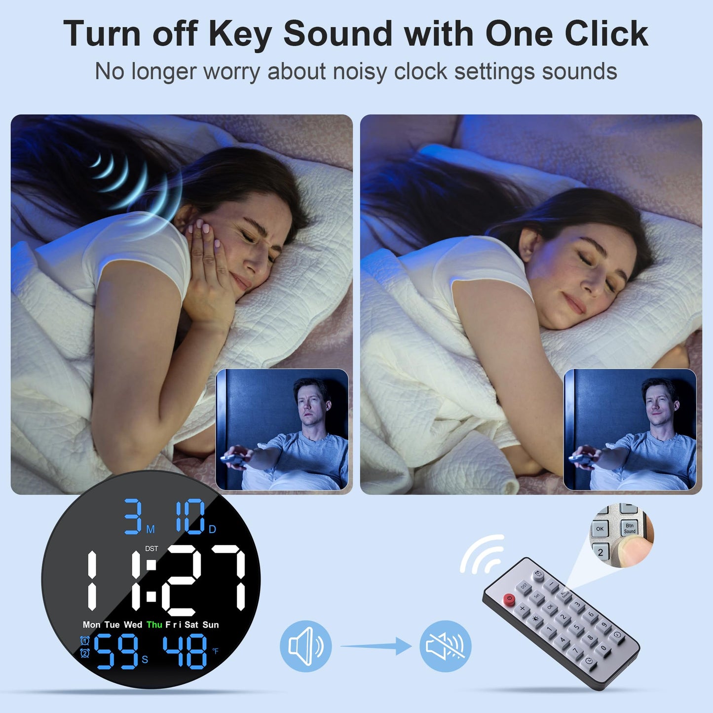 ANALOI Digital Wall Clock, 10 in Wall Clock with Large LED Display Seconds Display One Button DST Muteable Button Auto Brightness, Large Digital Wall Clock for Living Room, Classroom, Bedroom, Office