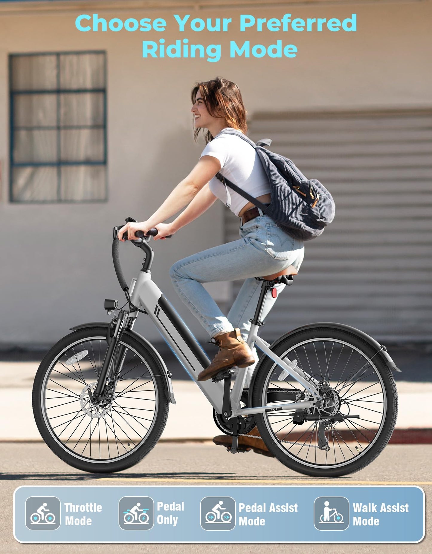 Jasion YC1 ST Electric Bike for Adults, Up to 23Mph, 750W Peak Motor Ebike, Range Up to 40Miles, 360WH Removable Battery, 26" E-Bike with 7 Speeds & Front Suspension for Commuting, Outdoor Leisure