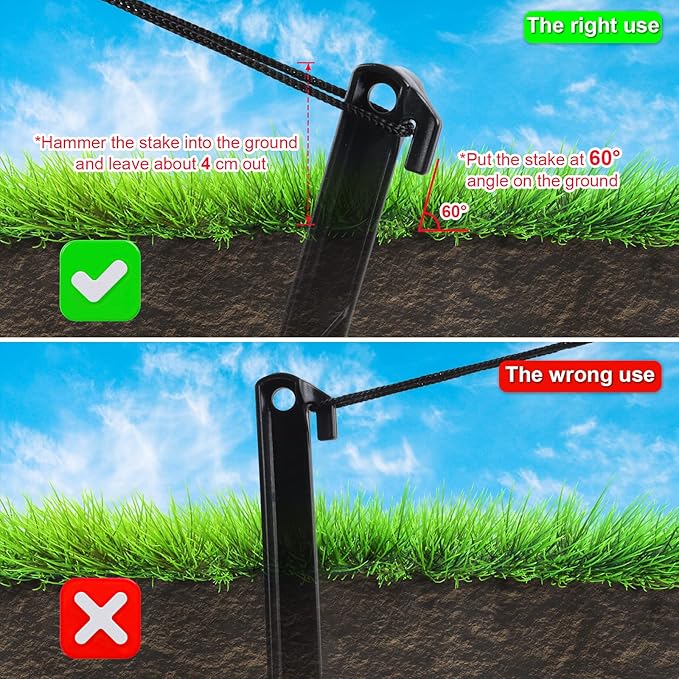 48pcs Camping Tent Stakes, Ground Stakes Plastic Inflatable Stakes Fixing Replacement for Yard, Inflatable Accessories with Hooks & Tethers for Christmas Outdoor Party Garden Decorations