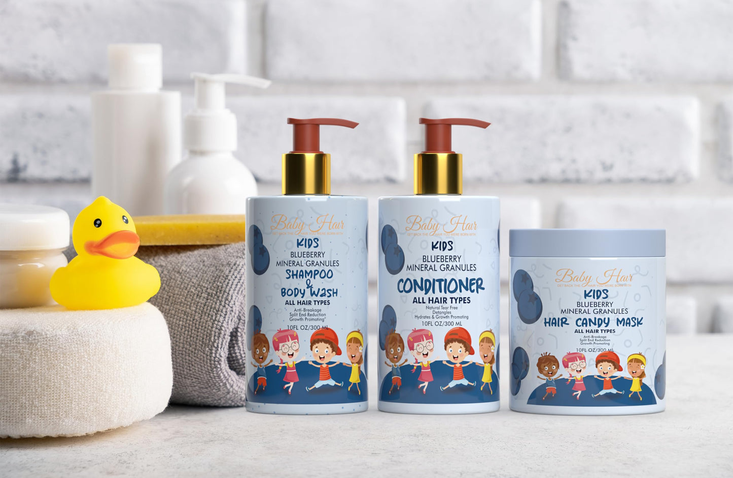 Baby Hair - Blueberry Mineral Toddler Shampoo/Body Wash, Conditioner, and Hair Mask Set, Sulfate-Free Shampoo and Conditioner with Strawberry & Blueberry Oil, Detangling Shampoo for Kids, 10 fl.oz.