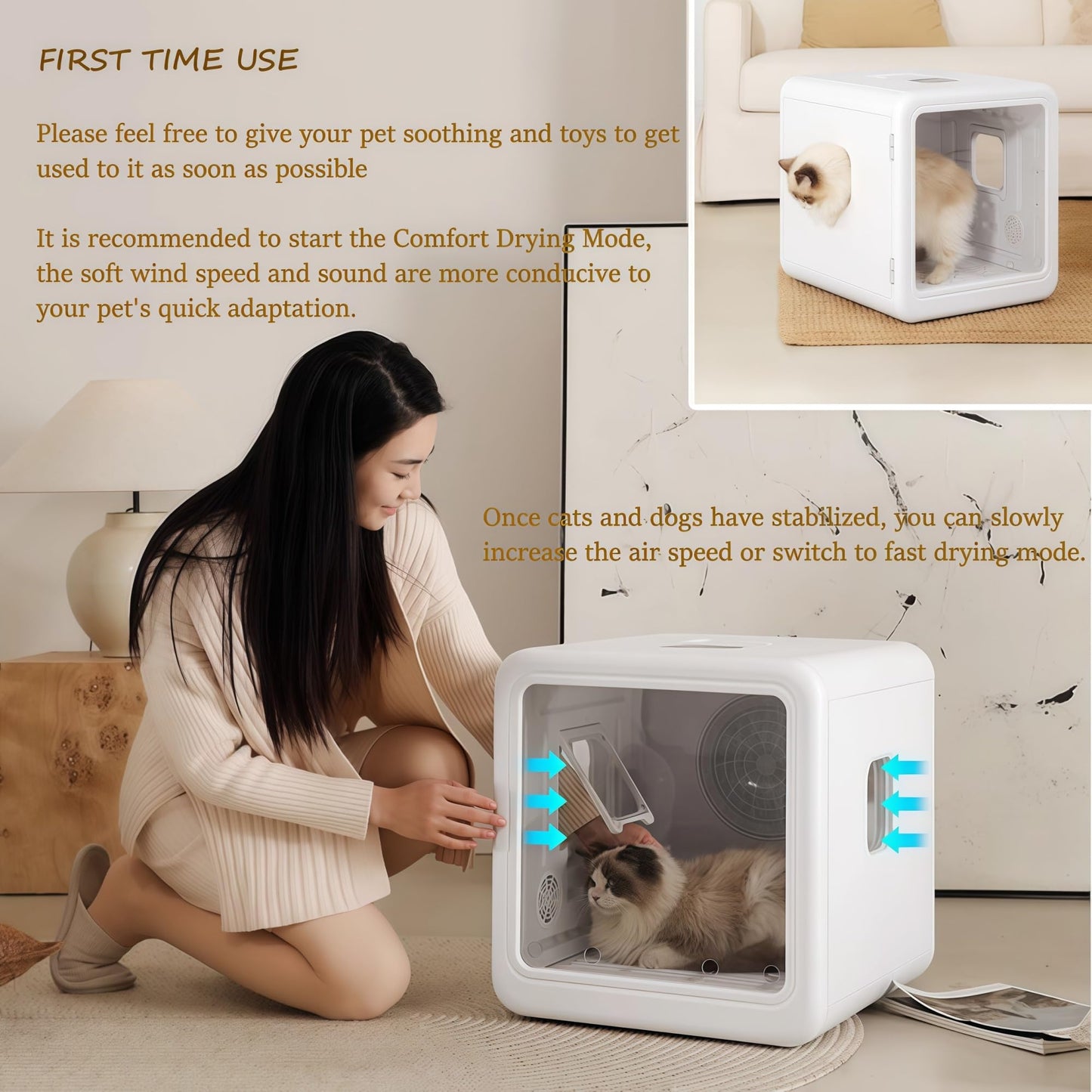 WENMEE 65L Automatic Opening Door Pet Dryer Box, Ultra Quiet 360° Hair Dryer for Cats and Small Dogs