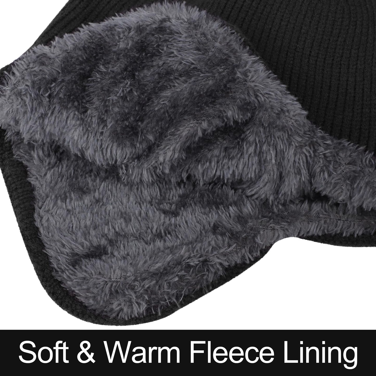 Apoway 4 Pack Winter Warm Earflap Hat Thick Fleece Lined Beanie with Ear Cover Stretchy Watch Skull Cap for Men Women