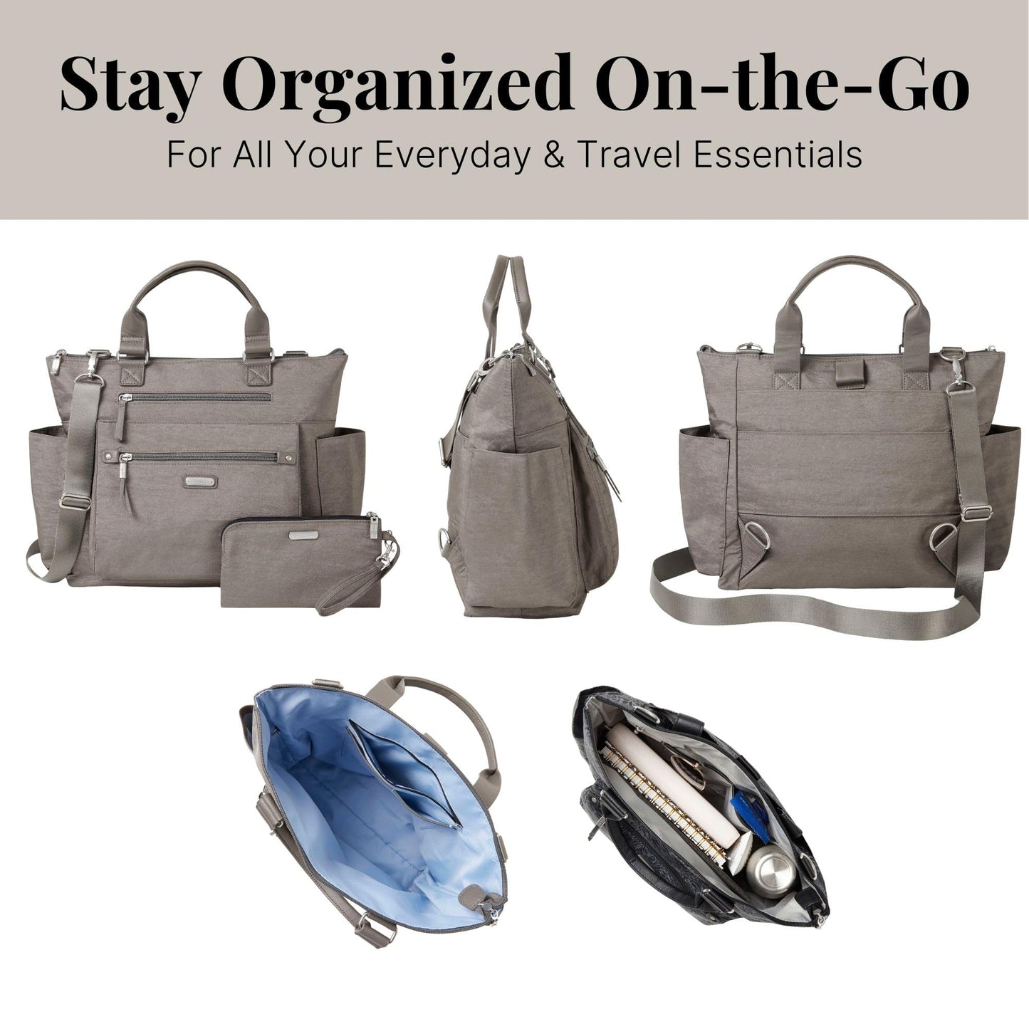 Baggallini Womens 3-in-1 Convertible Backpack, Sterling Shimmer, One Size US