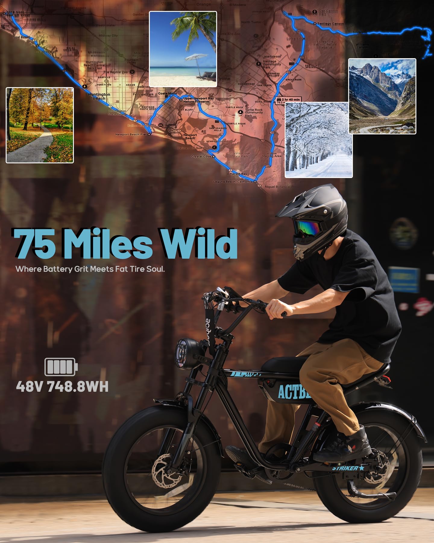 ACTBEST 20"/16" Electric Bike,Peak 1500W/1200W, 48V 15.6Ah/10.4Ah Fat Tire All-Terrain Electric Motorcycle,Full Suspension,UL2849 Electric Dirt Bike for Adults on Mountains/Snow/Sandy,59U