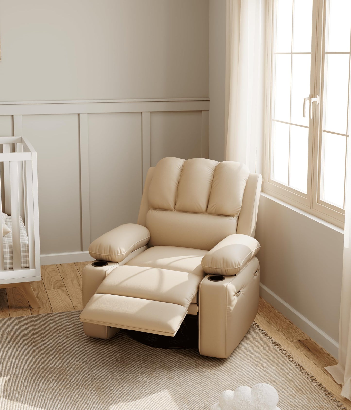 GarveeHome Leather Recliner Chair, Manual Recliner w/Comfortable Arms and Cup Holders for Living Room CF8011 - Beige, Medium