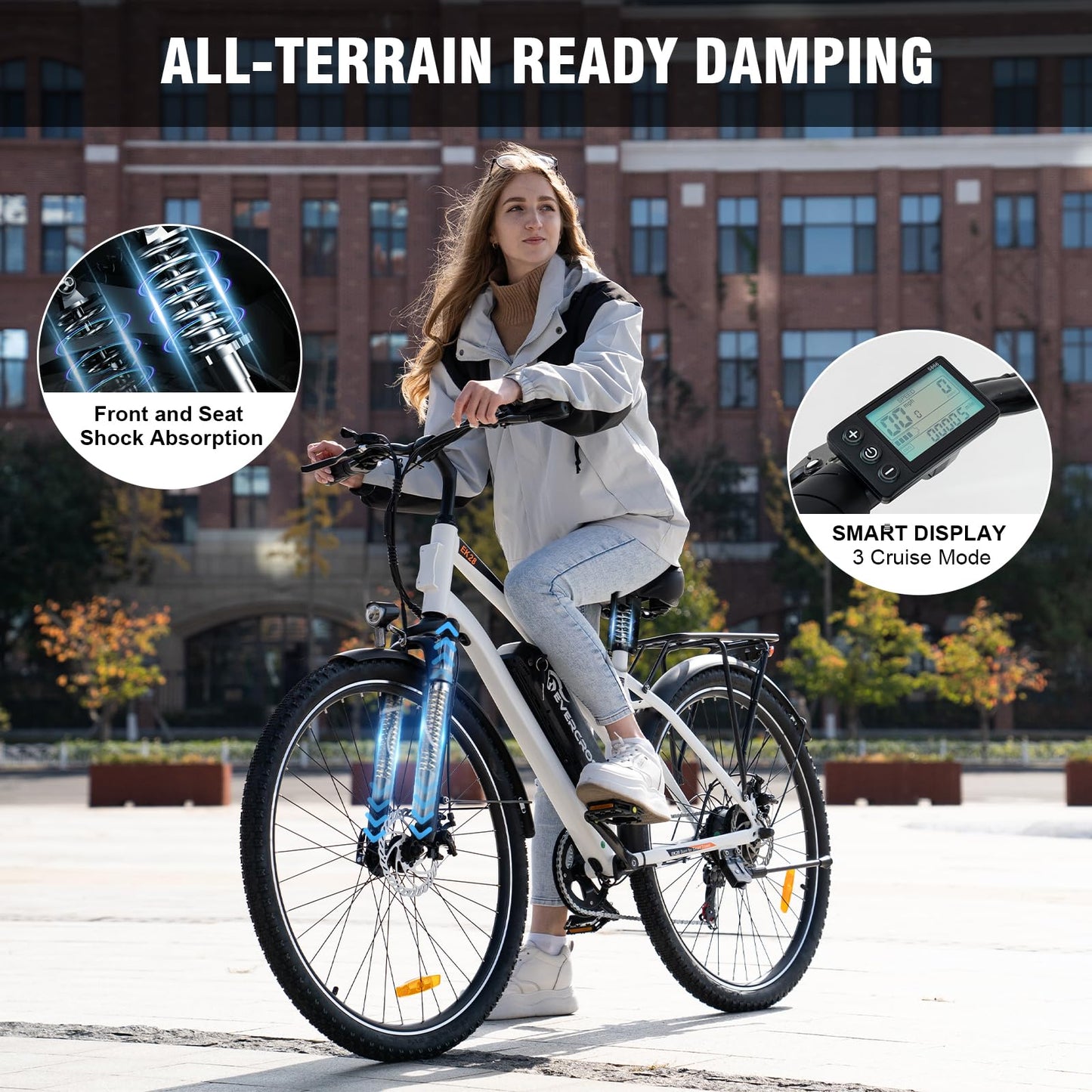 EVERCROSS EK28 28" Electric Bike for Adults, 500W Electric Mountain Bike with 36V 12AH Battery, 60 Miles Range & 20 MPH Ebike, 7 Speeds Electric Bicycle and Removable Li-ion Battery, UL 2849