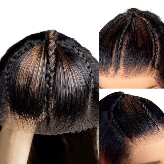 AMIRTY Ombre Lace Front Wig Human Hair 200% Density Glueless Braided Wigs Human Hair for Women 9x6 HD Bleached Knots Highlight Straight Lace Front Wigs Human Hair 20 Inch