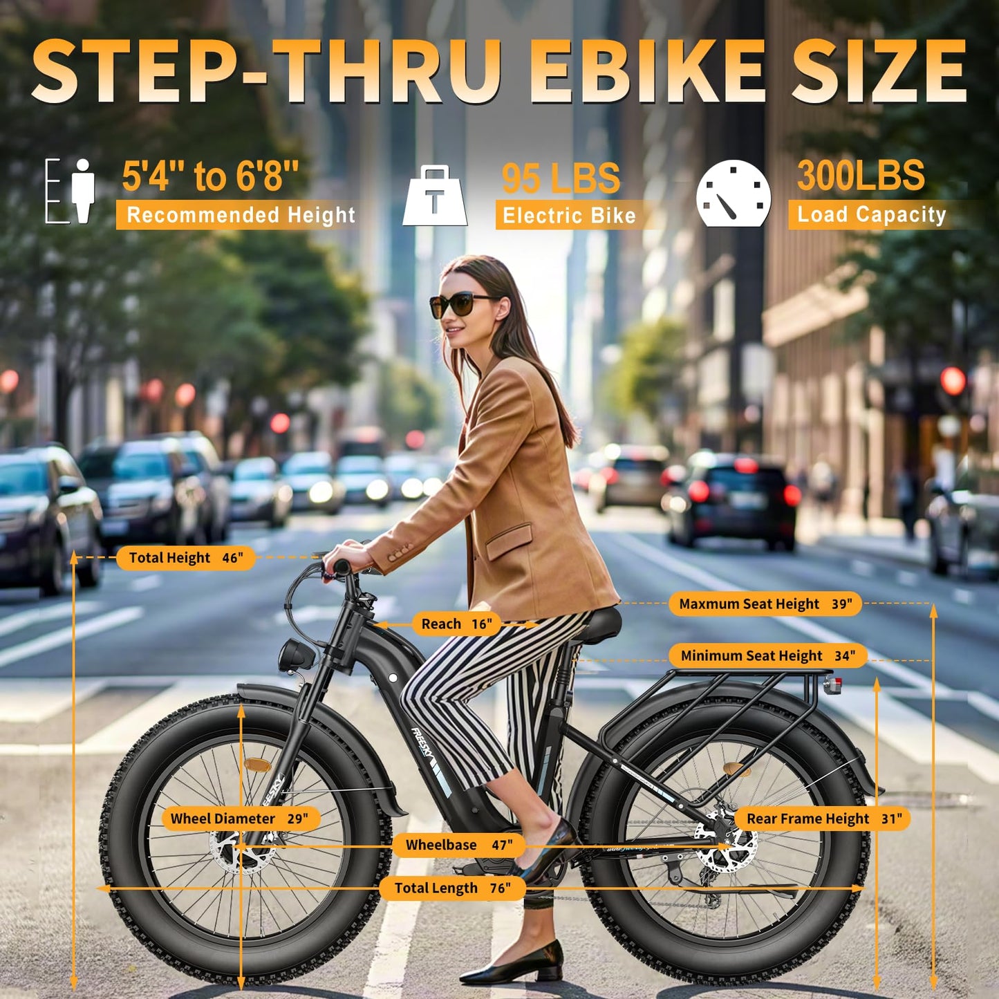 FREESKY Electric Bike for Adults-Dual Motor 3500w 48v 25ah Battery 26x4 Fat Tire 38MPH Electric Bicycle 60-95 Miles Hydraulic Disc Brake Electric Mountain Bike Step-Through Speed Unlocked Ebike