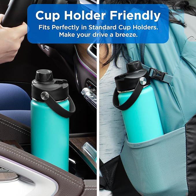 ThermoProof Hot & Cold Insulated Stainless Steel Water Bottle, Durable Leak Proof Gym Bottles for Men, Women & Kids, Double Walled Vacuum Bottles - 2 Lids (Pink, 22oz)
