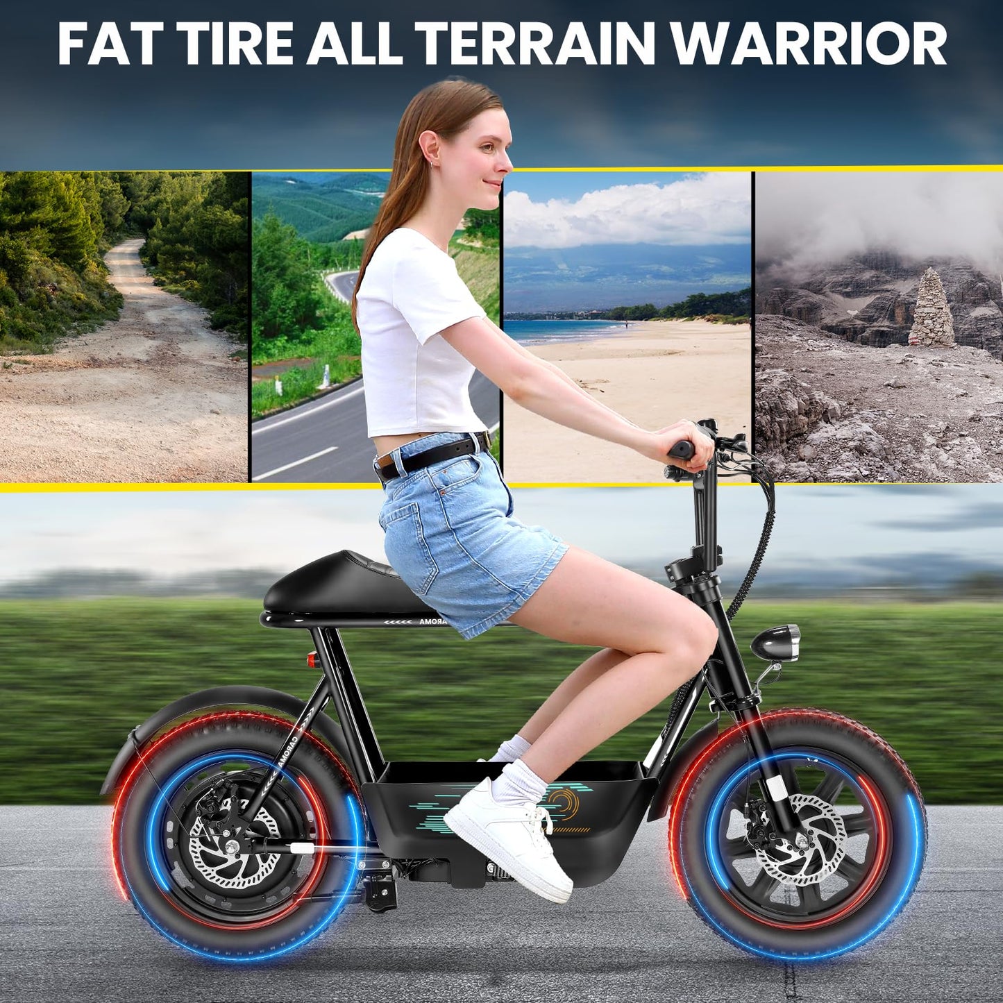 Caroma Peak 1200W Electric Scooters with Seat for Adults, 16" Fat Tire for All-Terrain, 30Miles Max Range, 20mph Top Speed, Commuter Ebike for Adults&Teens, Motorcycle Style