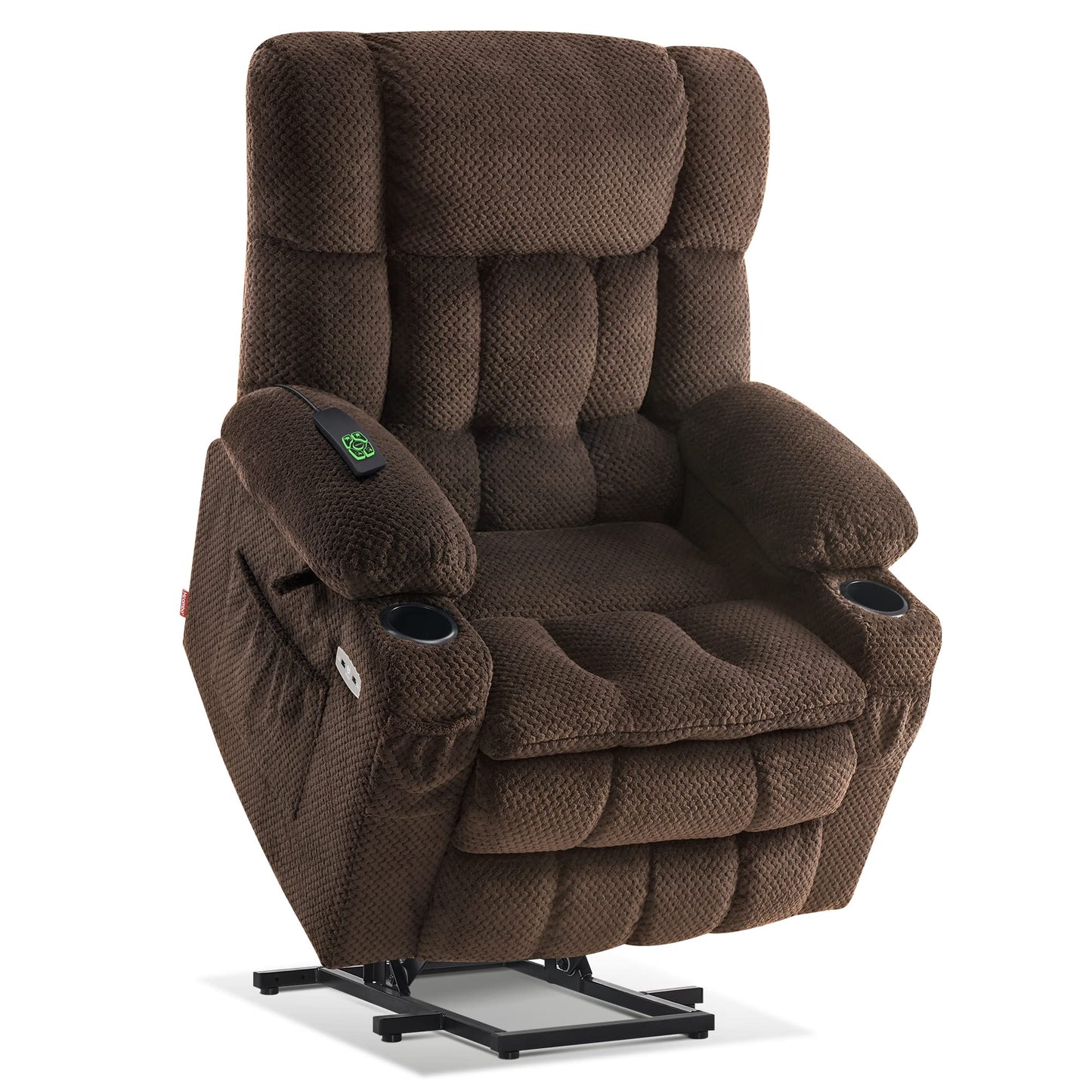 MCombo Dual Motor Power Lift Recliner Chair with Massage and Heat for Elderly People, Infinite Position, USB Ports, Cup Holders, Fabric 7890 (Medium, Mocha)