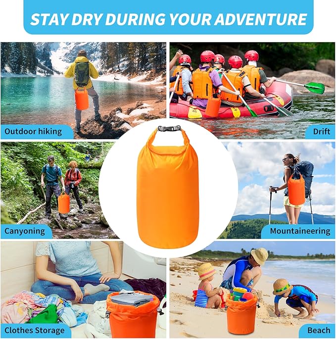 Dry Bag Set, Waterproof Small Lightweight Dry Bags for Paddle Board Kayaking, Fishing, Camping (Orange, 2L+5L+10L)