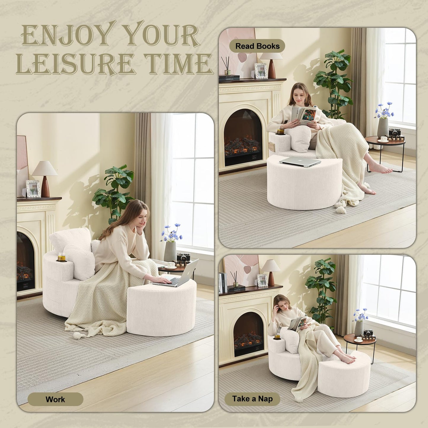 Estevo Accent Chair 37" W Recliner Comfy Upholstered Round Barrel Chair,with Ottoman,for Living Room Bedroom Office Apartmen