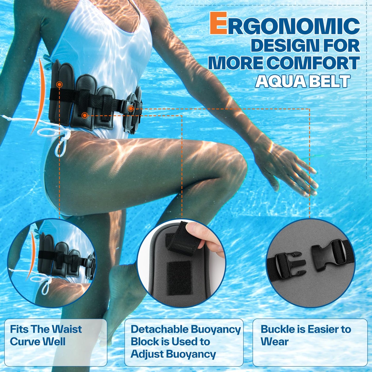 Aqua Belt Water Aerobics Equipment: Sportneer Aqua Float Belts Swimming Pool Exercise Set with Adjustable Buoyancy Blocks Jogger Floatation Belt for Adults Youth Aquatic Fitness Training Equipments L