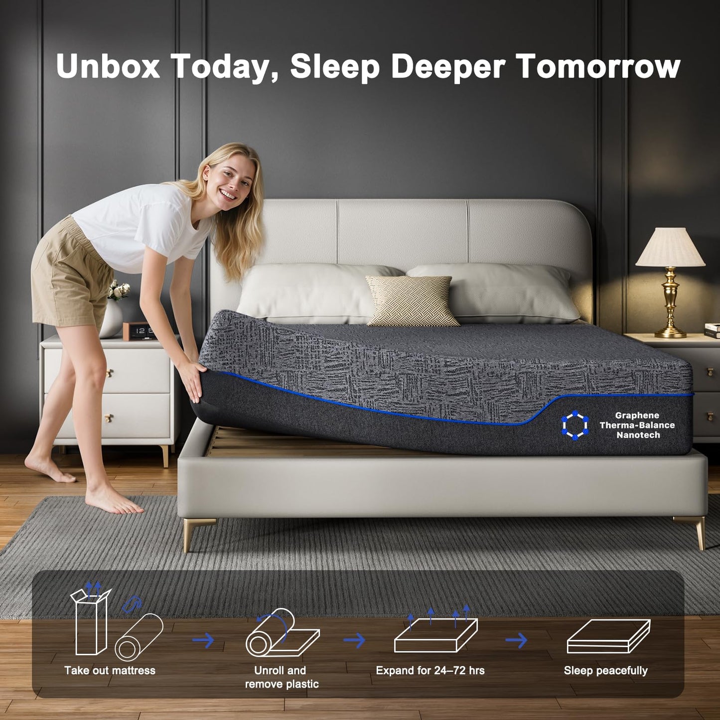 Amada 12 Inch Queen Mattress, Queen Memory Foam Mattress, Cooling Sleep & Pressure Relief, Medium Firm Plus Feel & Fiberglass-Free, CertiPUR-US Certified Mattress Bed in a Box