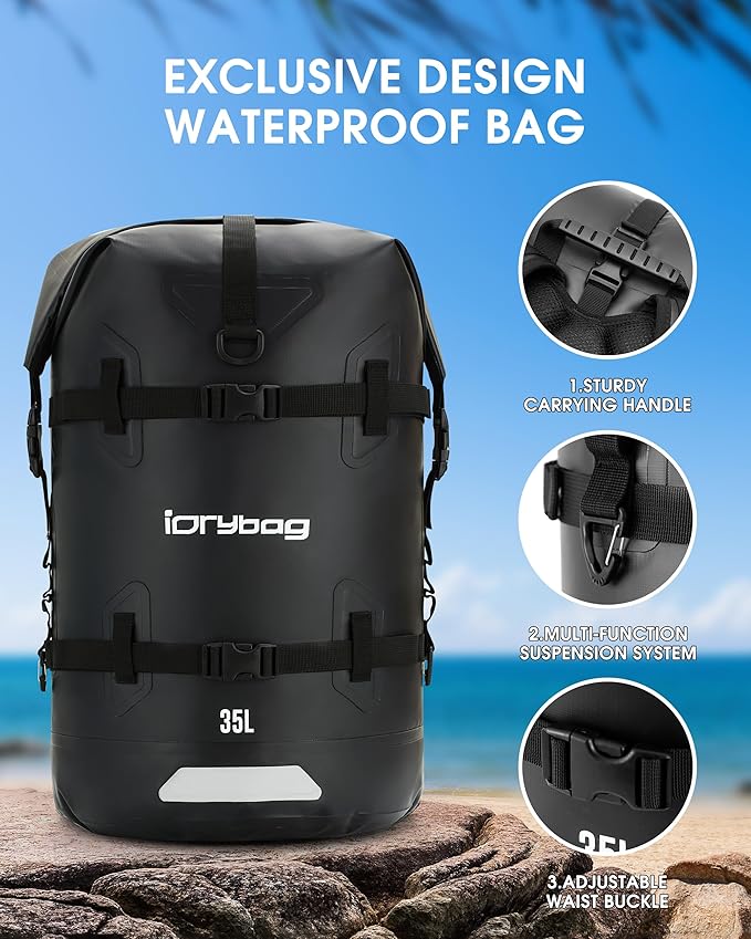 IDRYBAG Waterproof Backpack for Travel, Kayaking, Boating, Swimming, Floating Paddle Boarding - Submersible Dry Bag 35L/55L/85L