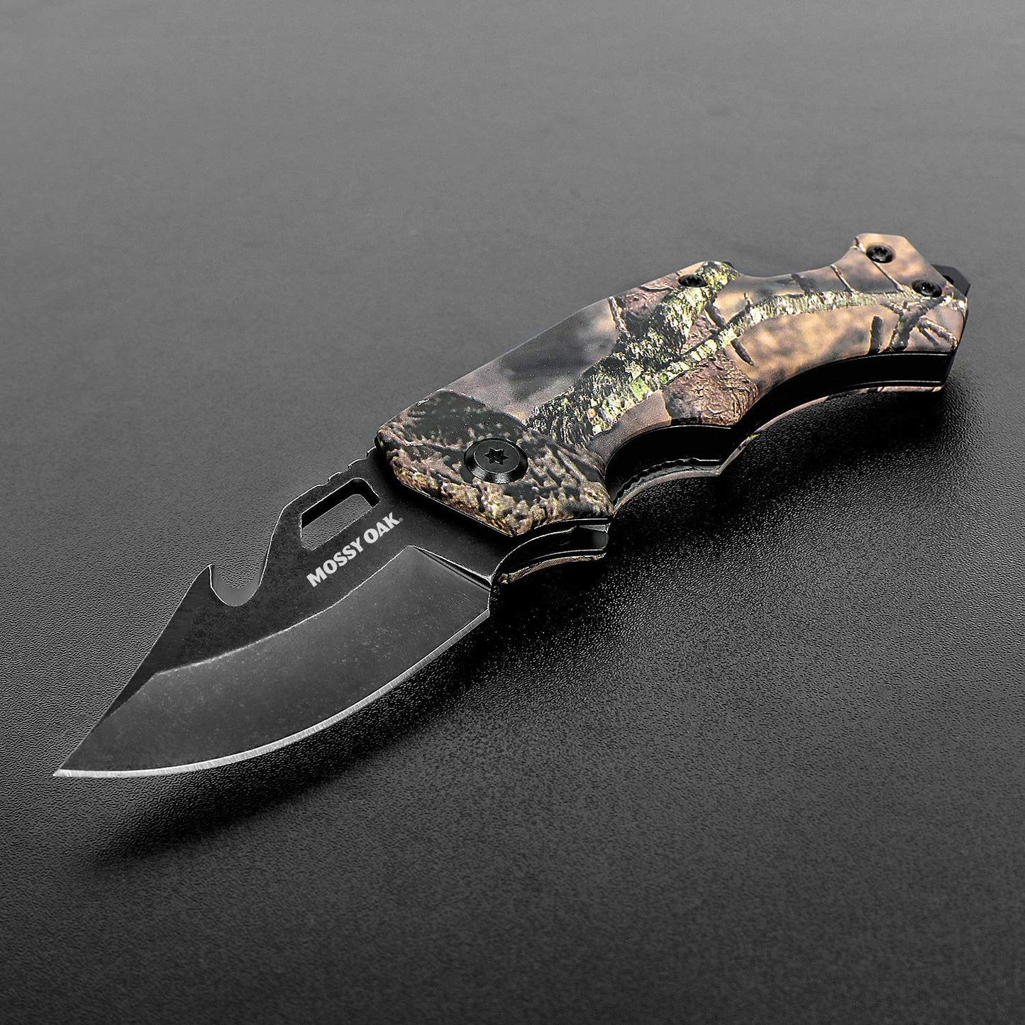 Mossy Oak Mini Folding Pocket Knife for Men, Camo Pocket Knife with Bottle Opener and Glass Breaker - Stainless Steel Drop Point Blade EDC Multi-tool (Camo)