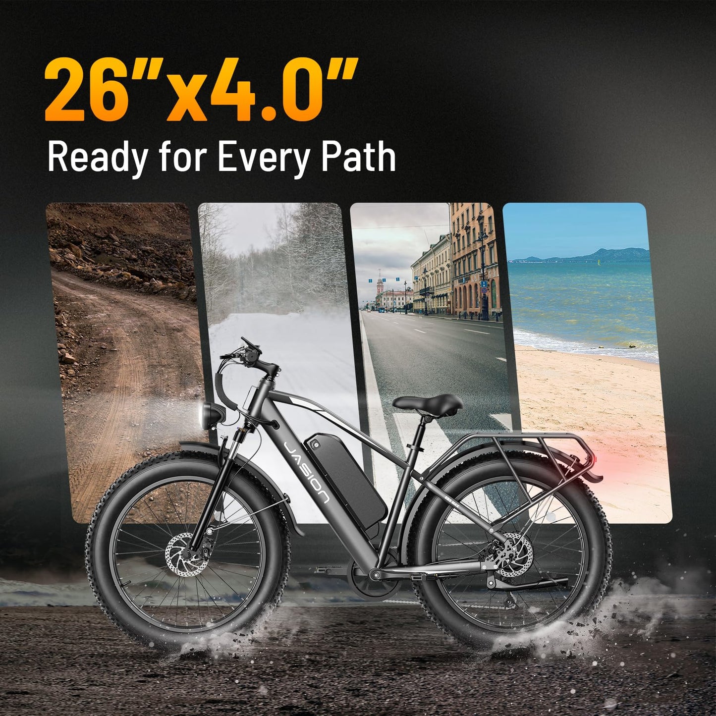 Jasion EB5 MAX Ebike for Adults with 1500W Peak Motor,720 Wh Removeable Battery, 26'' Fat Tire Electric Mountain Bike, 28+MPH Speed, Cruise Control, 7-Speed